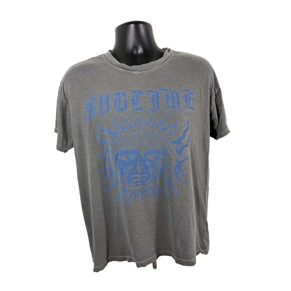 Sublime Sun Graphic Band Tee Gray Blue XS Oversized